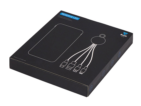 Набор из внешнего акуумулятора и универсального кабеля с подсветкой лого Reserve LED, 10000mAh, черный - рис 16.