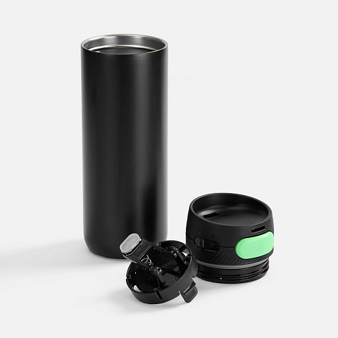 Термостакан X1 с цветной кнопкой, черный с зеленым - рис 3.