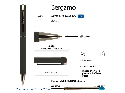 Ручка "Bergamo" шариковая автоматическая, черный металлический корпус, 0.7 мм, синяя - рис 3.