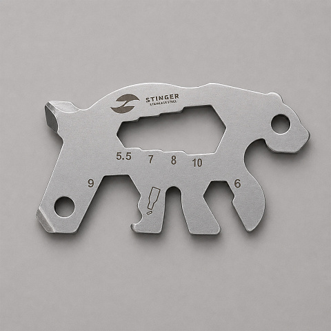 Мини-мультитул карманный Stinger, 55 x 35 мм, 5 функций, медведь, нержавеющая сталь, серебристый, в блистере