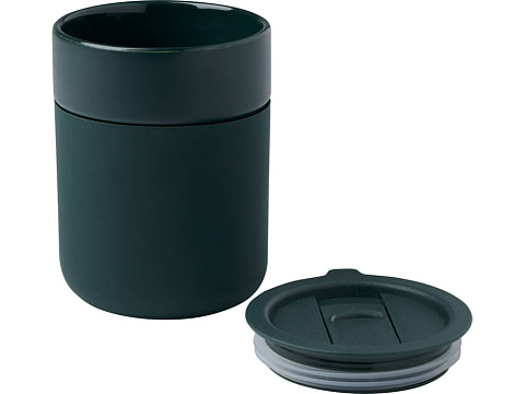 Java керамическая кружка емкостью 330 мл с силиконовой оберткой и пластиковой крышкой - Зеленый - рис 3.