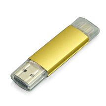 USB-флешка на 16 Гб.c дополнительным разъемом Micro USB, золотой