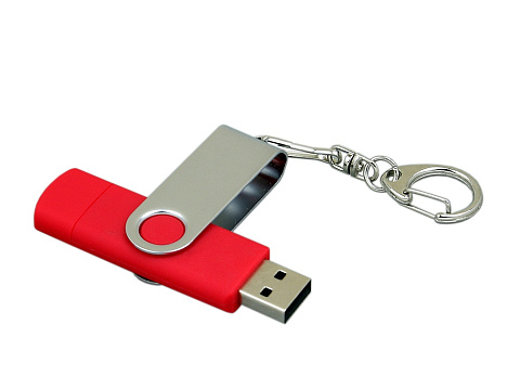 Флешка с  поворотным механизмом, c дополнительным разъемом Micro USB, 32 Гб, красный - рис 3.