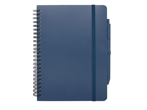 Блокнот Thalaasa формата А5 в твердой обложке из океанического пластика с шариковой ручкой - Синий - рис 2.