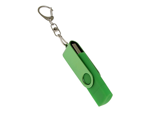 USB-флешка на 16 Гб 2 в 1 поворотный механизм, c дополнительным разъемом Type-C с одноцветным металлическим клипом, зеленый - рис 2.