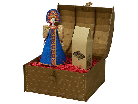 Подарочный набор: кукла фарфоровая, чай Малина с мятой, синий - рис 4.