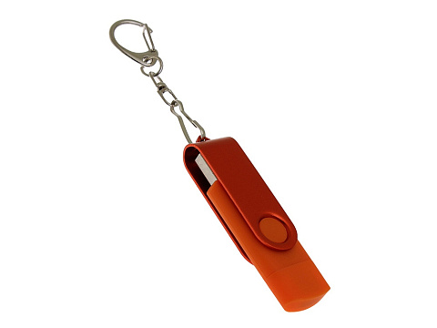 USB-флешка на 32 Гб 2 в 1 поворотный механизм, c дополнительным разъемом Type-C с одноцветным металлическим клипом, оранжевый