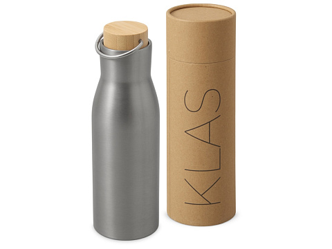 Вакуумная термобутылка с бамбуковой крышкой Klas, 500 мл, серебристый