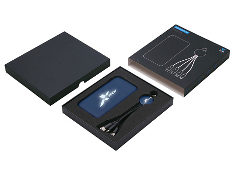 Набор из внешнего акуумулятора и универсального кабеля с подсветкой лого Reserve LED, 10000mAh, темно-синий - рис 2.