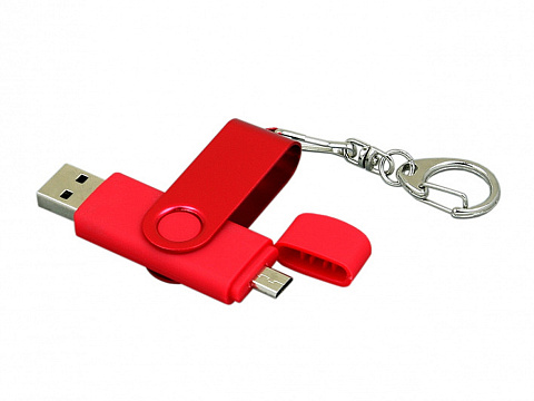 Флешка с поворотным механизмом, c дополнительным разъемом Micro USB, 32 Гб, красный - рис 2.