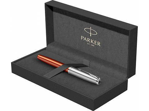 Ручка-роллер Parker Sonnet Essentials Orange SB Steel CT, цвет чернил black,перо: F, в подарочной упаковке. - рис 8.