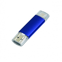 USB-флешка на 16 Гб.c дополнительным разъемом Micro USB, синий