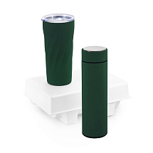 Подарочный набор FAMILY с термосом и термокружкой, темно-зеленый