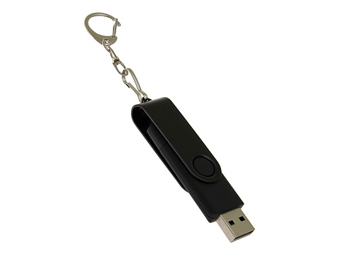 USB-флешка на 64 Гб 2 в 1 поворотный механизм, c дополнительным разъемом Type-C с одноцветным металлическим клипом, черный - рис 3.
