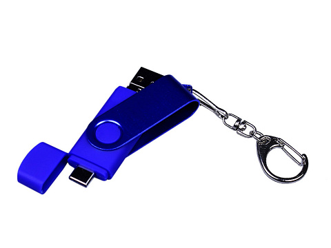 USB-флешка на 32 Гб 3 в 1 поворотный механизм, c двумя дополнительными разъемами MicroUSB и TypeC C с одноцветным металлическим клипом, синий - рис 4.