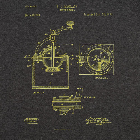 Футболка приталенная Old Patents. Coffee Mill, черный меланж - рис 4.