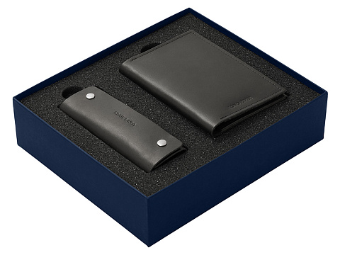 Подарочный набор Long River: обложка для паспорта, ключница, синяя коробка - рис 2.