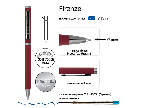 Ручка Firenze шариковая автоматическая софт-тач, красная - рис 3.