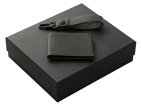 Подарочный набор Long River: кошелек, ремешок для ключей (без лого Long River), черная коробка