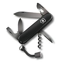 Нож перочинный VICTORINOX Spartan Onyx Black, 91 мм, 12 функций, чёрный, со шнурком в комплекте