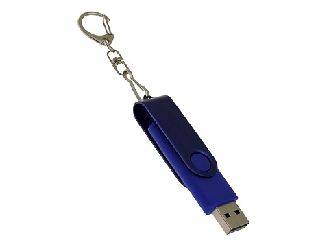 USB-флешка на 64 Гб 2 в 1 поворотный механизм, c дополнительным разъемом Type-C с одноцветным металлическим клипом, синий - рис 3.