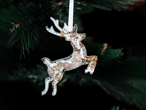 Елочные игрушки ( Снегирь+ Олень+ Ель) Розовый кварц - рис 11.