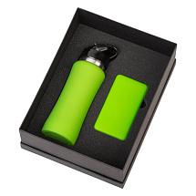 Подарочный набор с бутылкой для воды и повербанком С2, 10000 mAh, зеленое яблоко