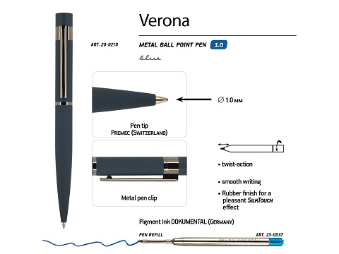 Ручка "Verona" шариковая автоматическая, синий металлический корпус 1.0 мм, синяя - рис 3.