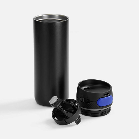 Термостакан X1 с цветной кнопкой, черный с синим - рис 3.