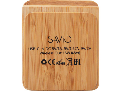 Беспроводное зарядное устройство 2-в-1 с подсветкой лого Reedia S4, 15 Вт, бамбук, черный - рис 5.