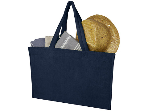 Пляжная эко-сумка Siam объемом 13 л из переработанной махровой ткани, сертифицированной GRS - Темно - синий - рис 3.