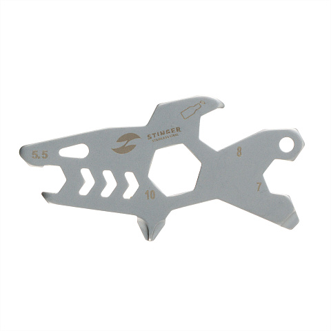 Мини-мультитул карманный Stinger, 60 x 31 мм, 5 функций, акула, нержавеющая сталь, серебристый, в блистере - рис 2.