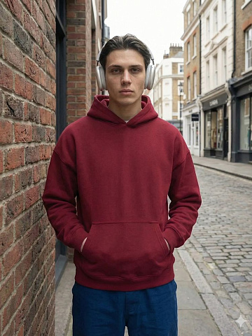 Худи мужское оверсайз Premium Heavy, бордовое - рис 2.