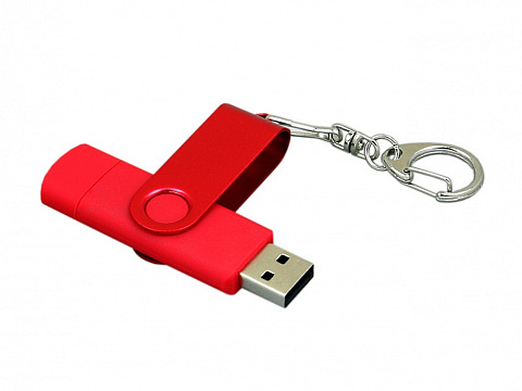 Флешка с поворотным механизмом, c дополнительным разъемом Micro USB, 16 Гб, красный - рис 3.