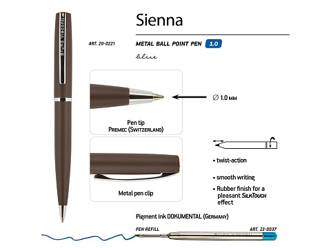 Ручка Sienna шариковая  автоматическая, коричневый металлический корпус, 1.0 мм, синяя - рис 3.