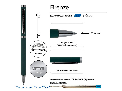 Ручка Firenze шариковая автоматическая софт-тач, зеленая - рис 3.