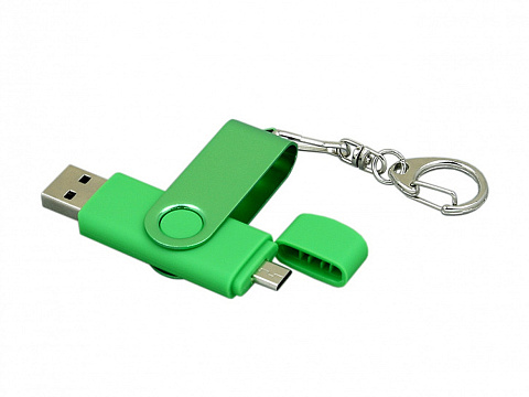 Флешка с поворотным механизмом, c дополнительным разъемом Micro USB, 32 Гб, зеленый - рис 2.