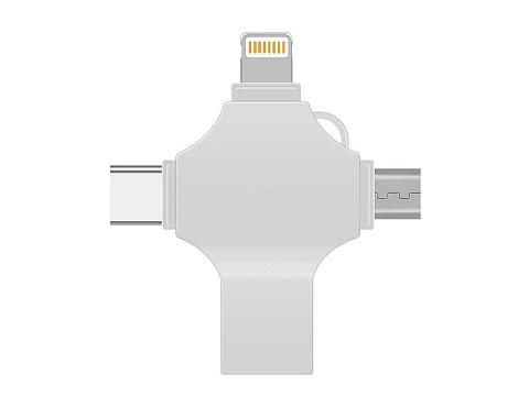 USB-флешка на 64 Гб 4 в 1 поворотный механизм, c дополнительными разъемами MicroUSB, TypeC и Lightning, серебристый - рис 3.