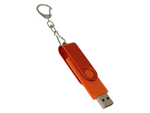 USB-флешка на 64 Гб 2 в 1 поворотный механизм, c дополнительным разъемом Type-C с одноцветным металлическим клипом, оранжевый - рис 3.
